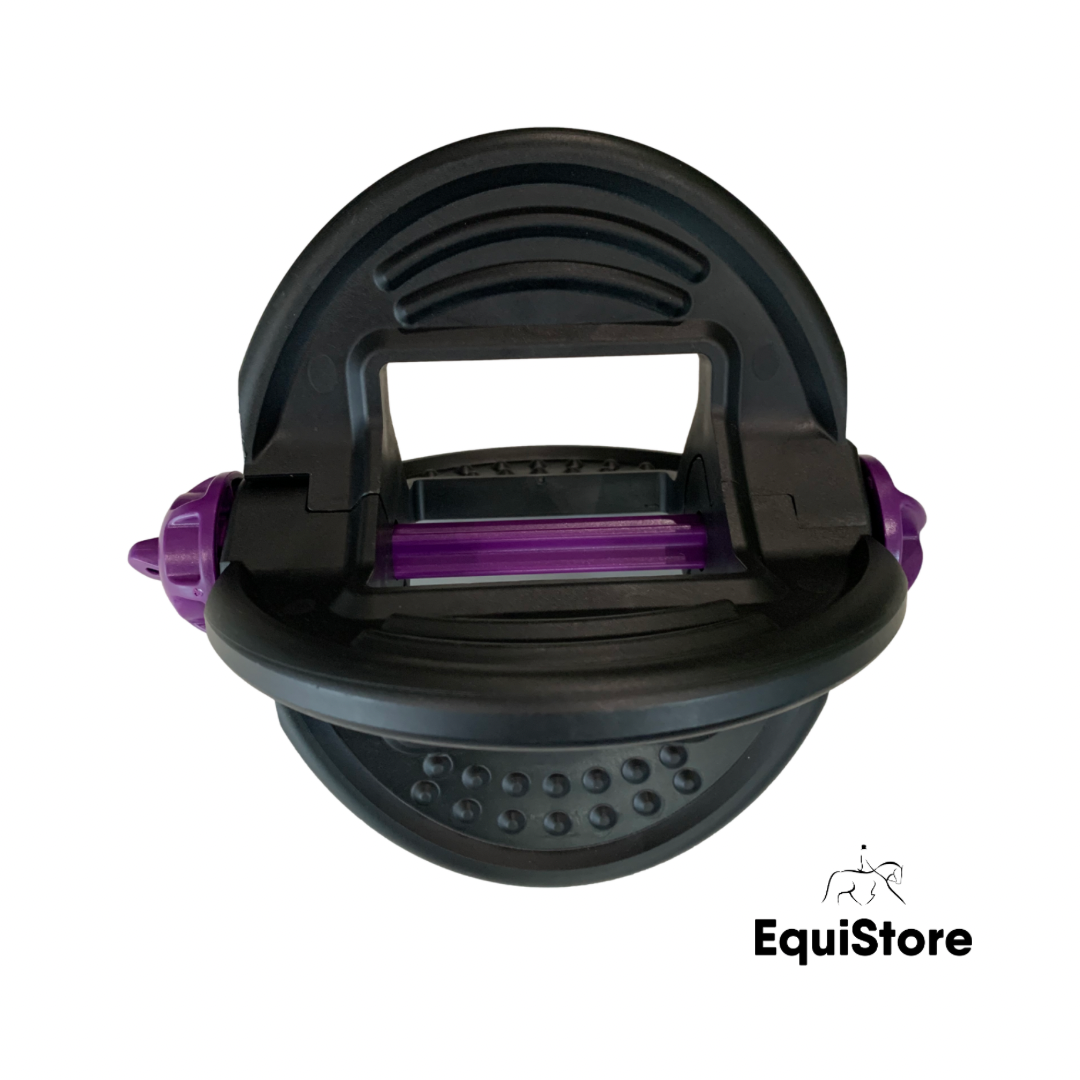 A black bizzy ball for treats for horses, ideal for equine enrichment