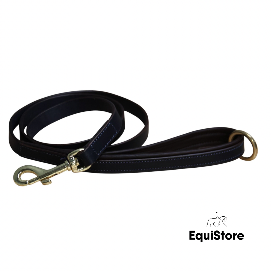 Mackey Padded Leather Dog Lead - Navy and Brown