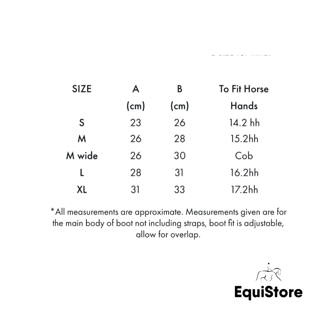 Premier Equine Carbon Air-Tech Single Locking Brushing Boots size guide