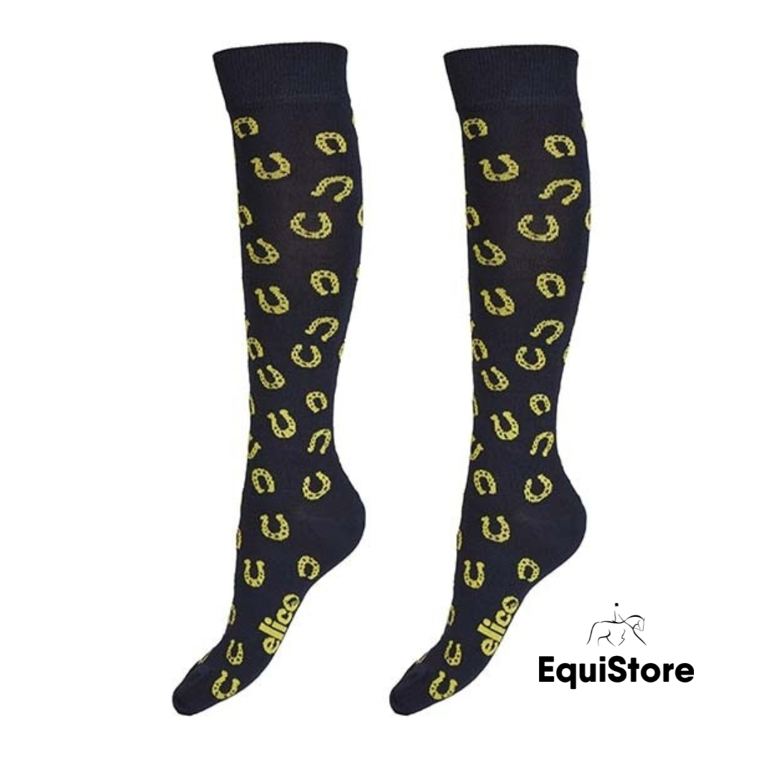 Elico Bamboo Equestrian Socks Horseshoe Navy