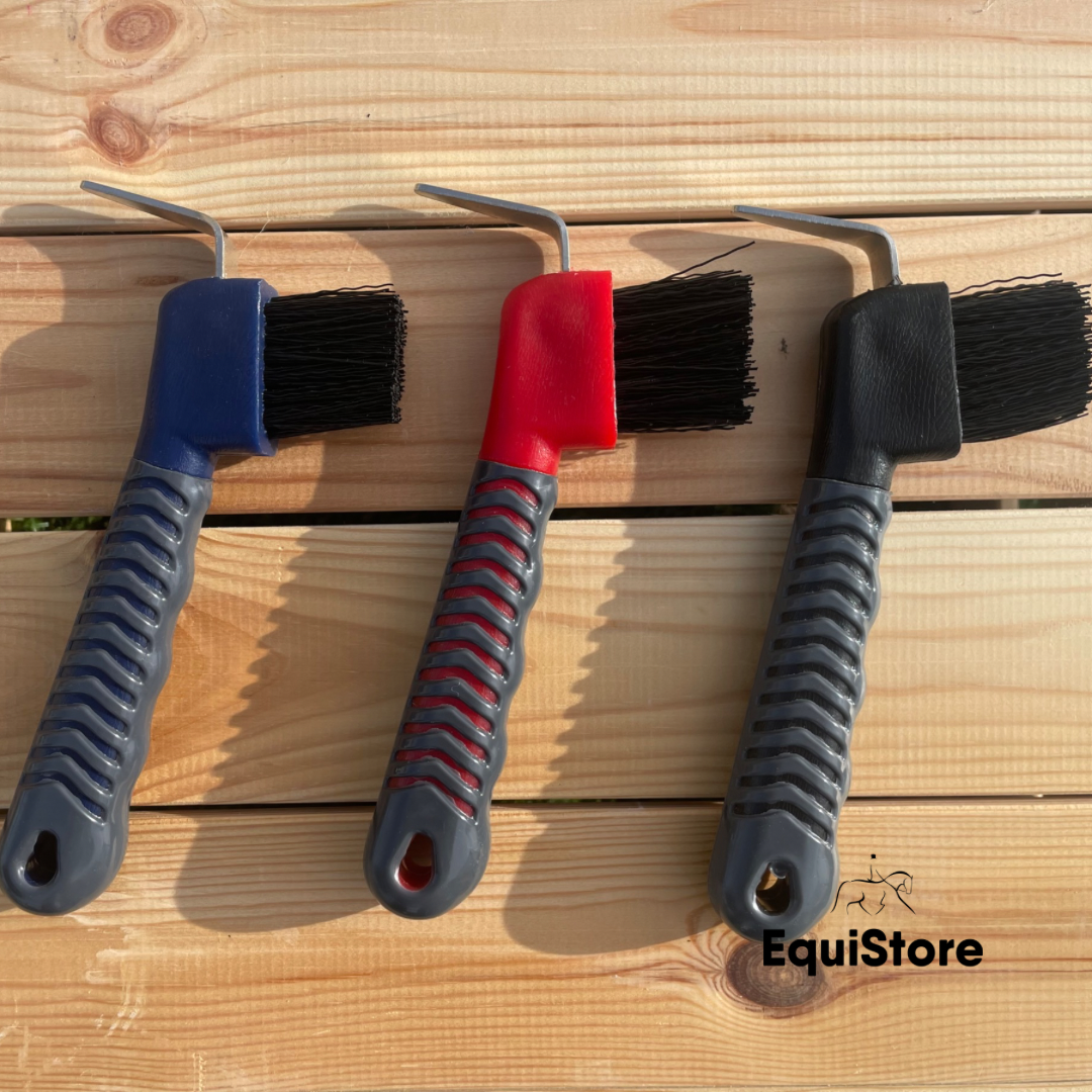 Hoofpick with Brush and Comfort Handle made by Mackey Equestrian.