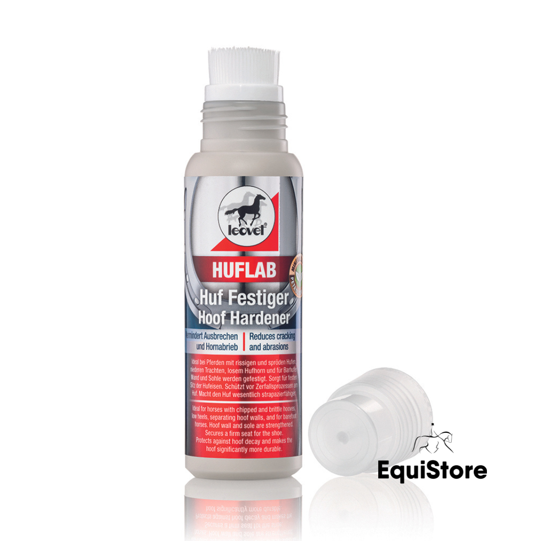 Leovet Hoof Lab Hoof Hardner 200ml for treating horses hooves.