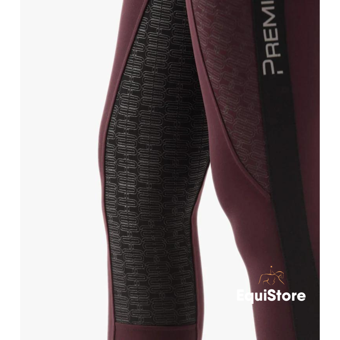 Premier Equine Astrid Girls Full Seat Gel Pull On Riding Jodhpur Tights in Wine