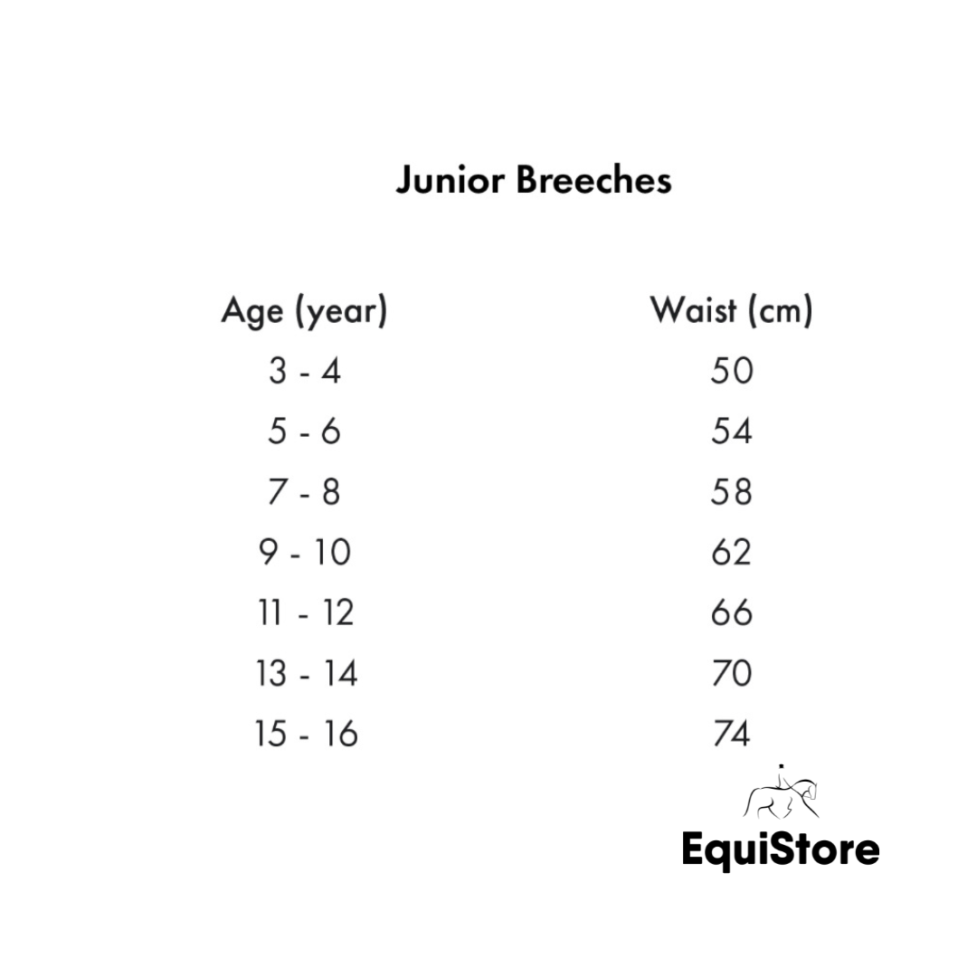Premier Equine Astrid Girls Full Seat Gel Pull On Riding Tights size guide