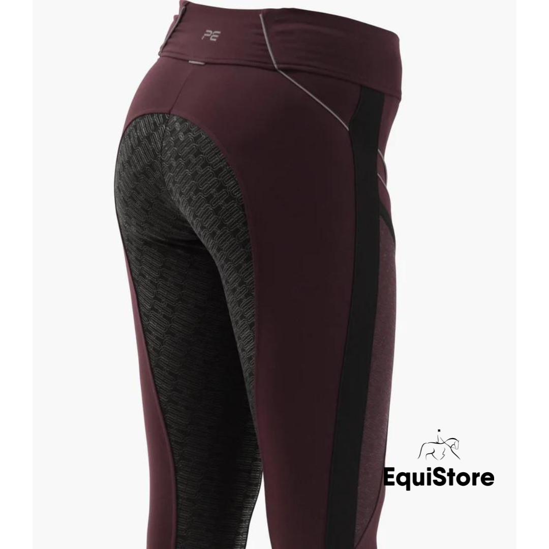 Premier Equine Ronia Ladies Gel Pull On Riding Jodhpur Tights in wine