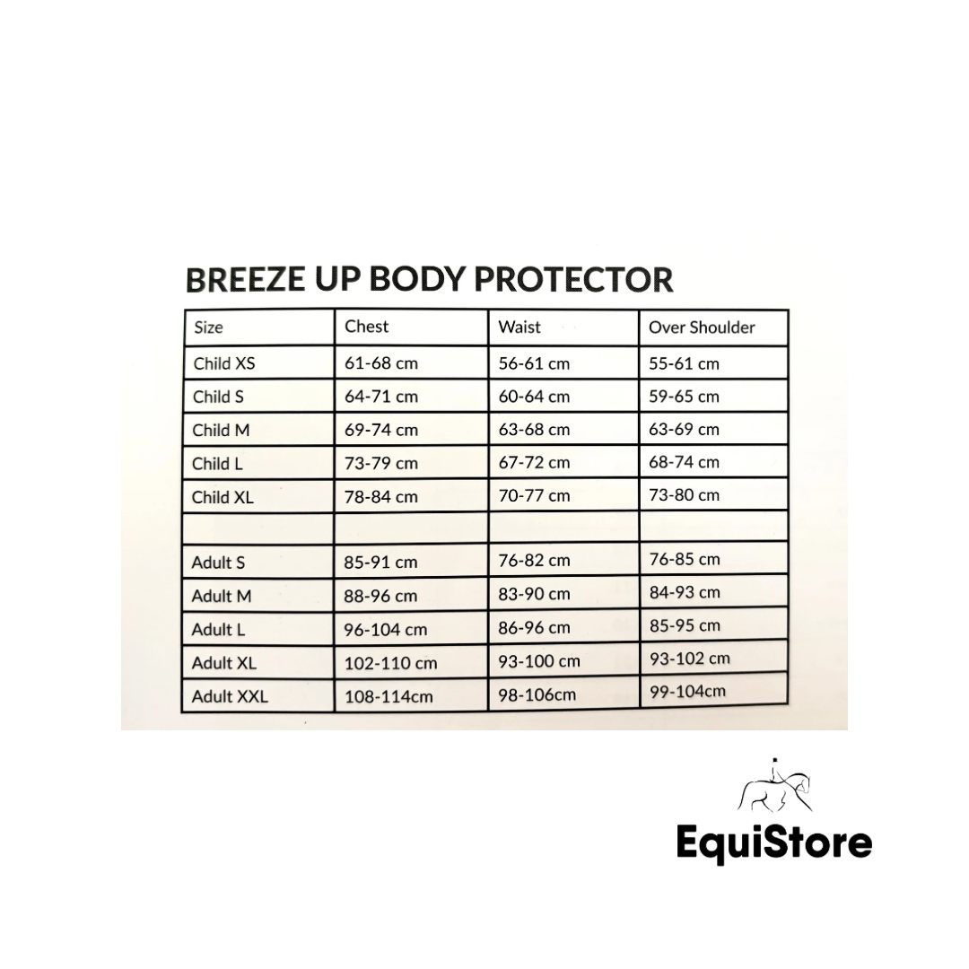 Breeze Up Eco Flex Body Protector - Children - size giude