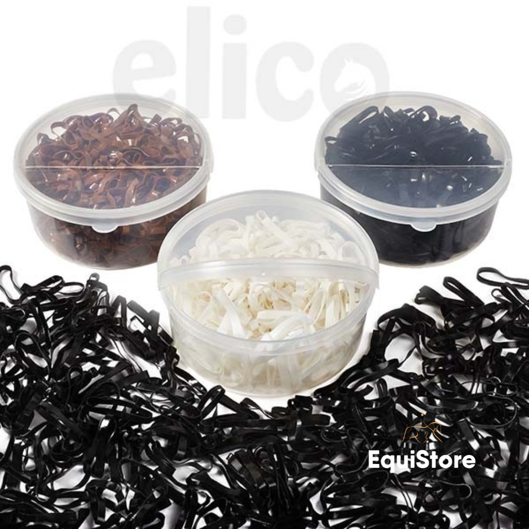 Elico Plaiting Bands in Tub for plaiting horses manes.
