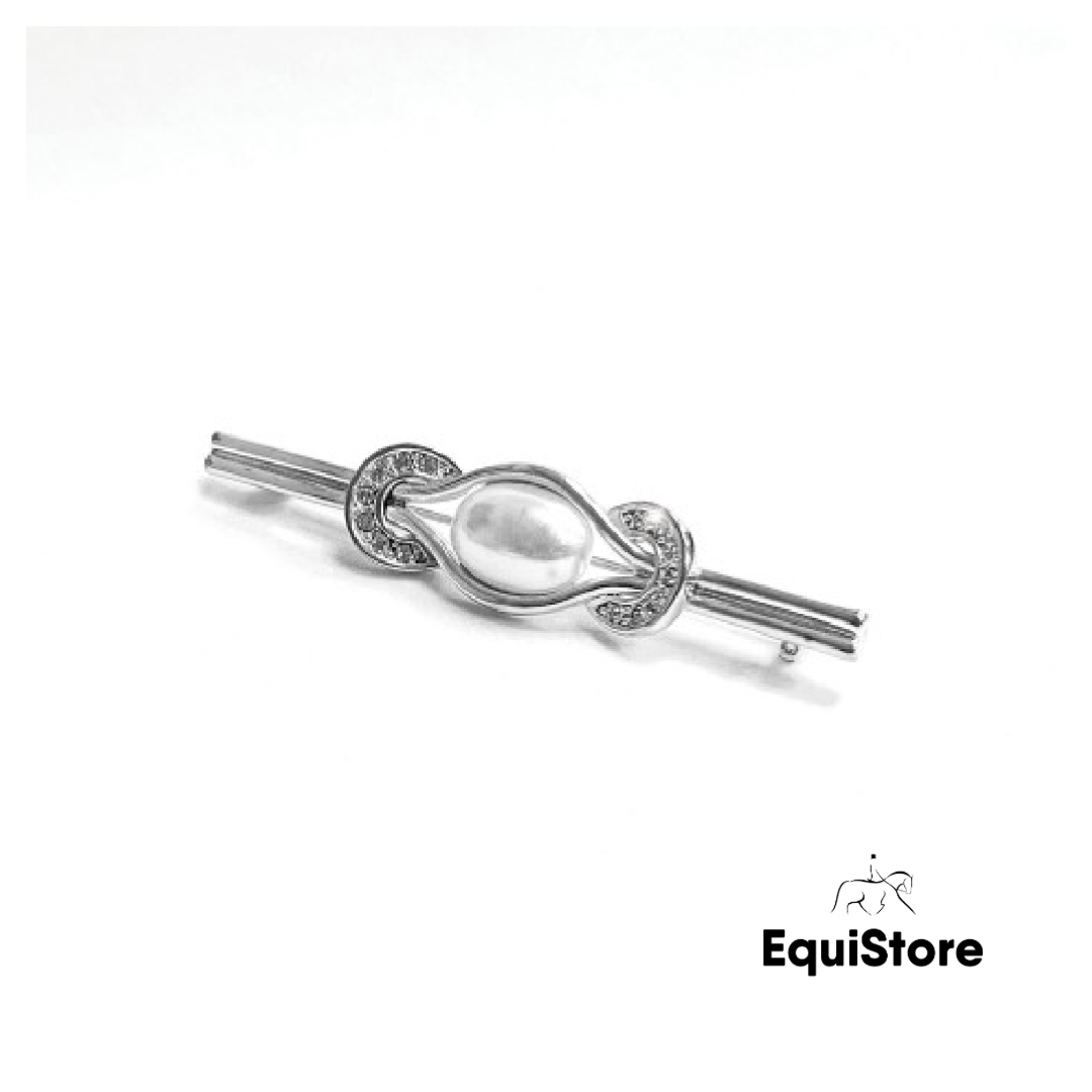 Equetech equestrian stock pin featuring a pearl and crystals