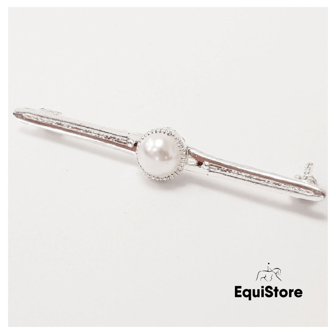 Equetech equestrian stock pin featuring a pearl and crystals
