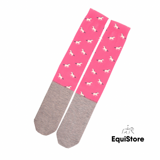EquiSential Happy Socks - Pink Pony riding socks for equestrians