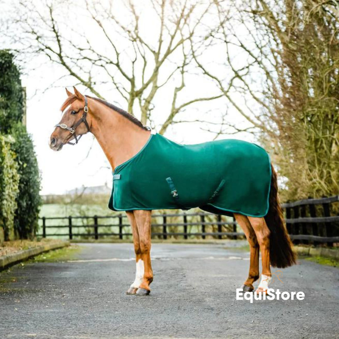 EquiSential NEW Fleece Cooler, a travelling rug for horses , in green