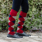 EquiSential Original Sockies, horse riding socks for equestrians in burgundy/beige argyle print 