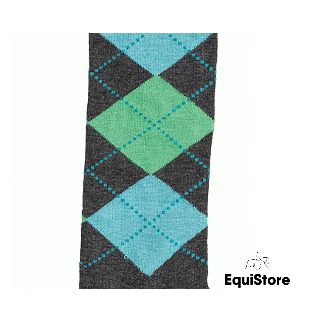 EquiSential Original Sockies, horse riding socks for equestrians in grey/green argyle print 