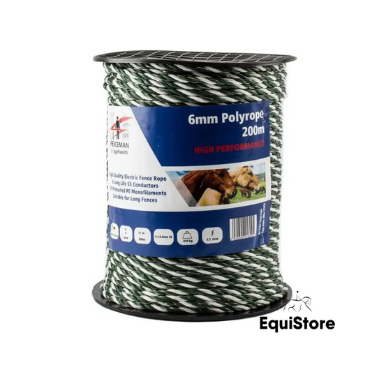 Fenceman polyrope 6 strand 200 meters green and white electric fencing for horses and livestock 