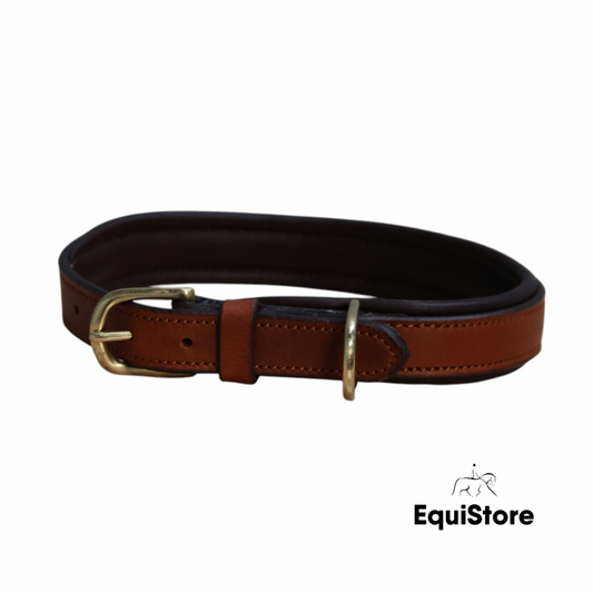 Mackey Padded Leather Dog Collar - Tan and Brown