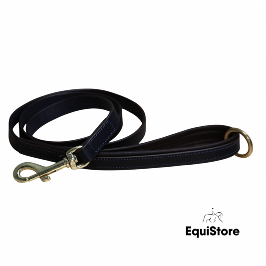 Mackey Padded Leather Dog Lead - Navy and Brown