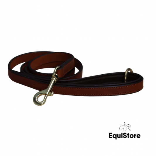 Mackey Padded Leather Dog Lead - Tan and Brown