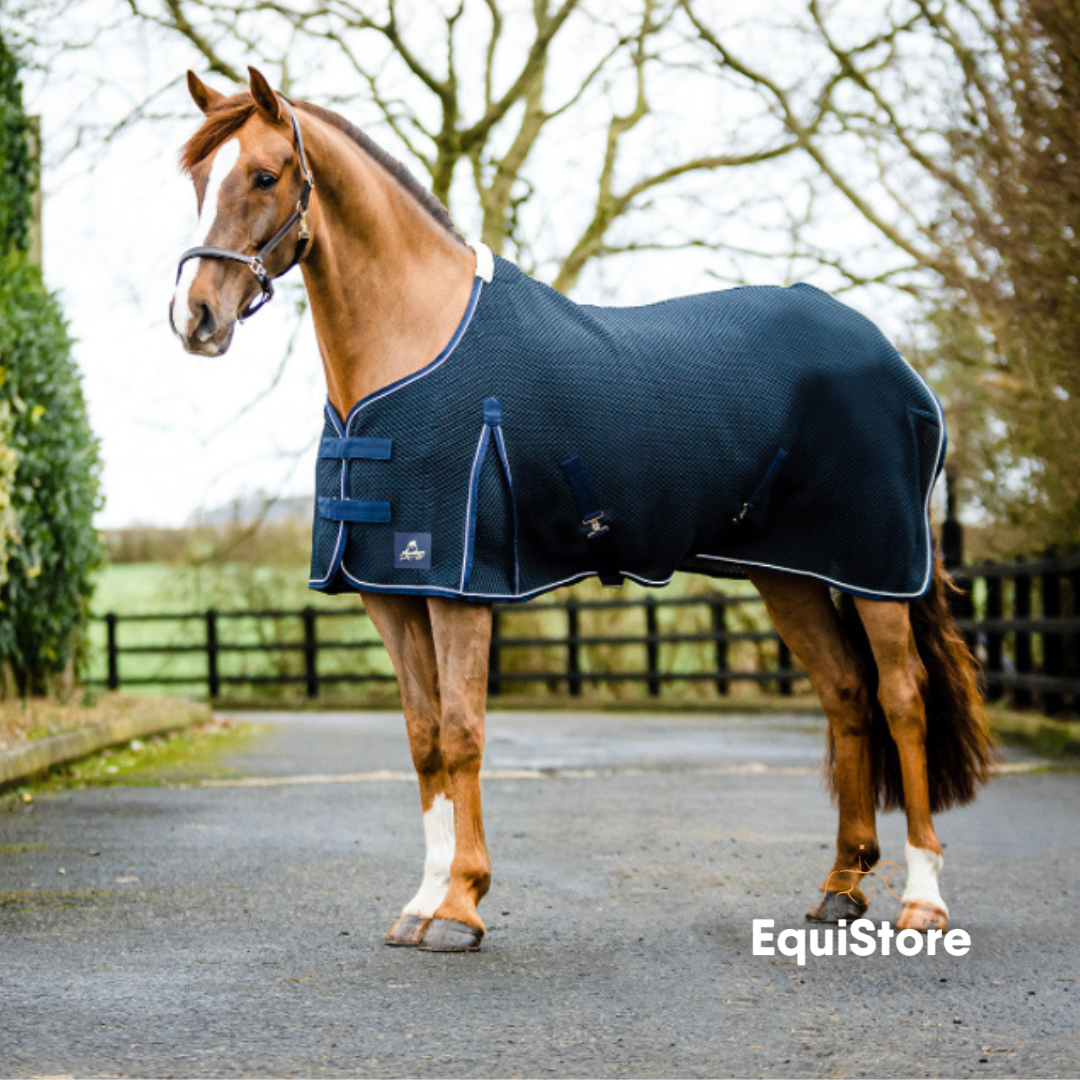 Mackey Shannon Air Cooler - Navy. A travel and sweat rug for horses.