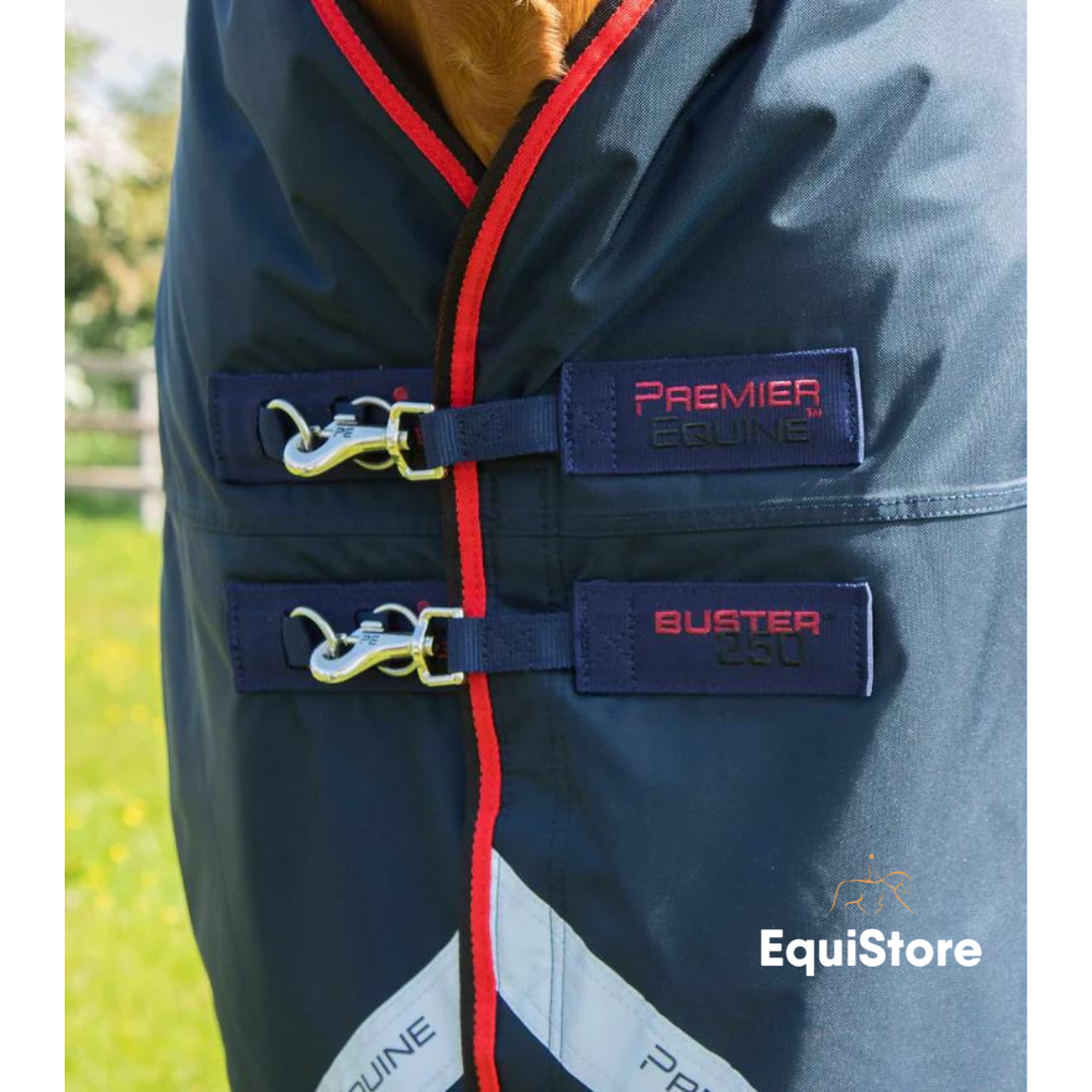 Premier Equine Buster 250g Turnout Rug with Classic-Fit Neck Cover for horses, in navy 