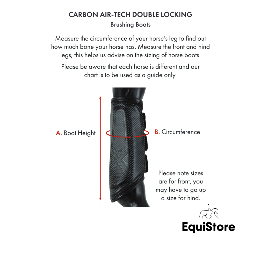 Premier Equine Carbon Air-Tech Double Locking Brushing Boots size guide