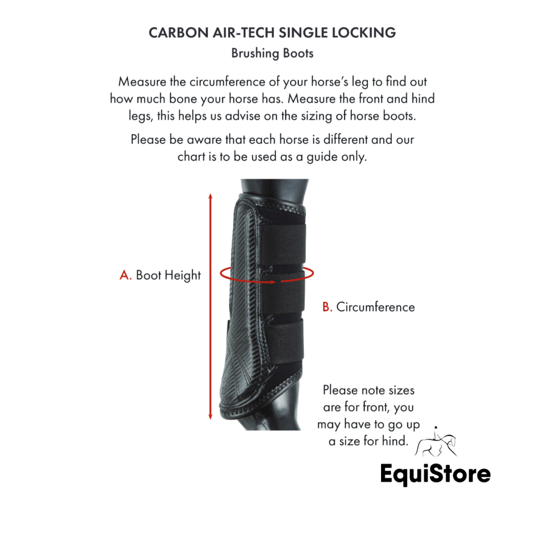 Premier Equine Carbon Air-Tech Single Locking Brushing Boots size guide