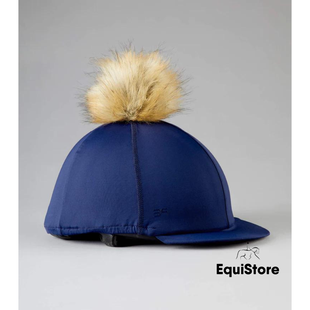 Premier Equine Jersey Hat Silk - Pom Pom Hat Cover in navy