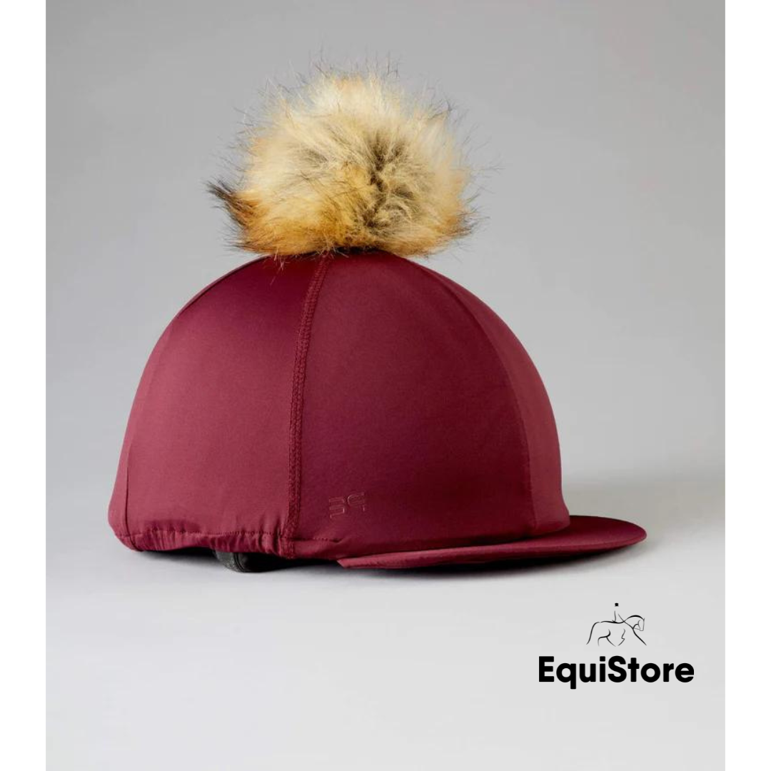 Premier Equine Jersey Hat Silk - Pom Pom Hat Cover in burgundy
