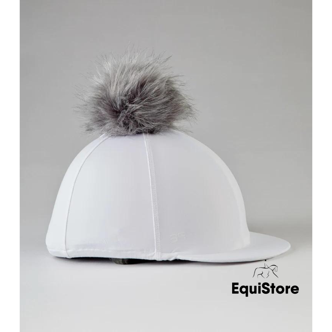 Premier Equine Jersey Hat Silk - Pom Pom Hat Cover in white