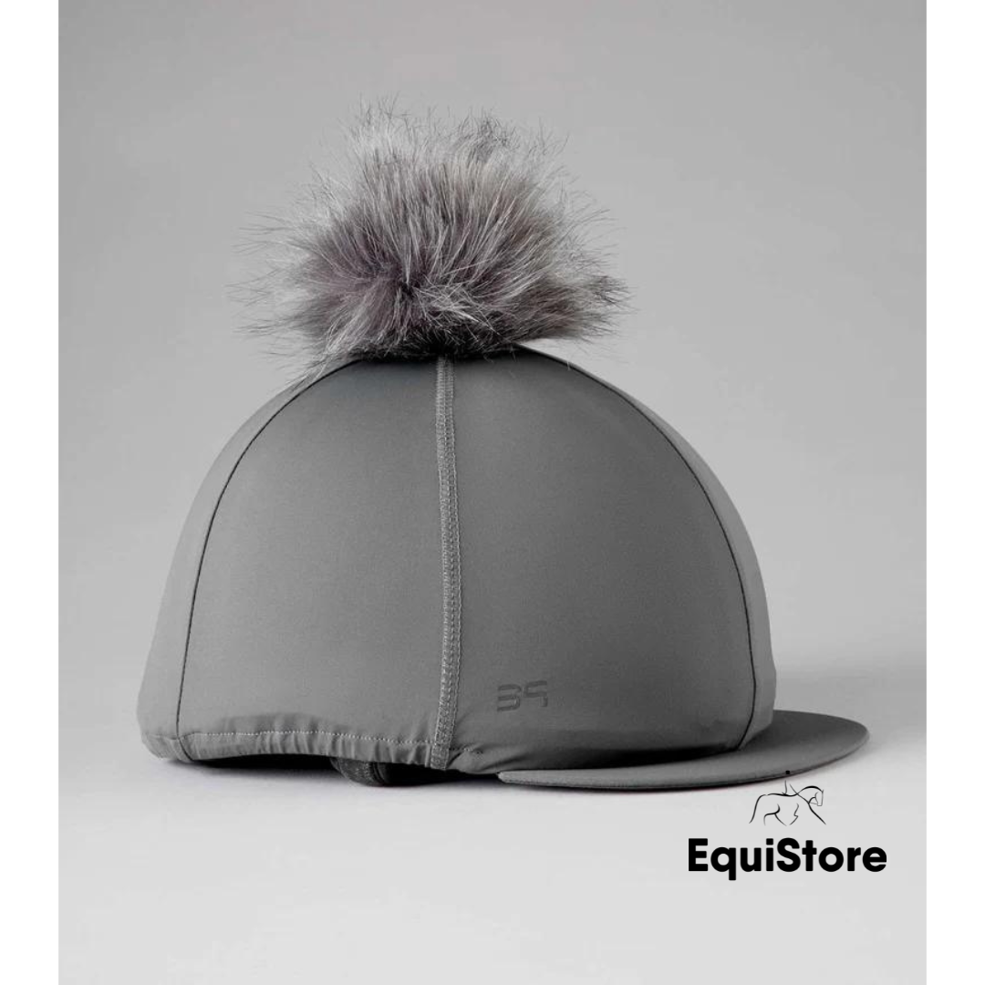 Premier Equine Jersey Hat Silk - Pom Pom Hat Cover in charcoal