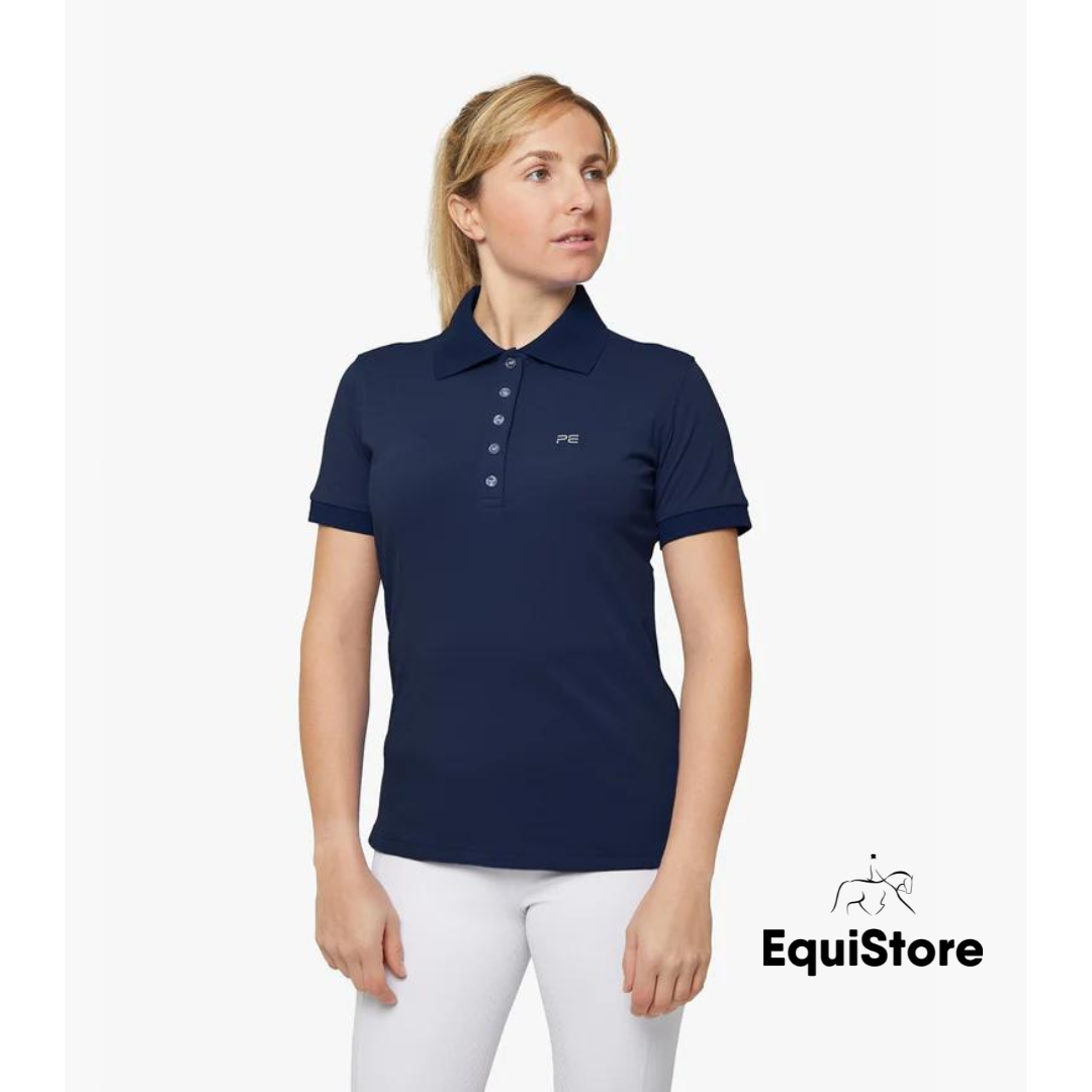 Premier Equine Ladies Technical Riding Polo Shirt in navy