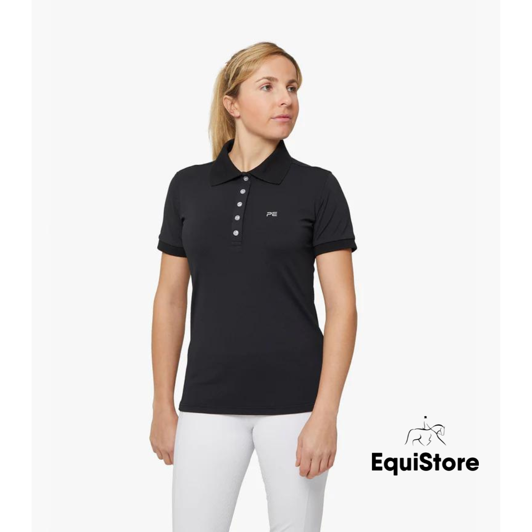 Premier Equine Ladies Technical Riding Polo Shirt in black