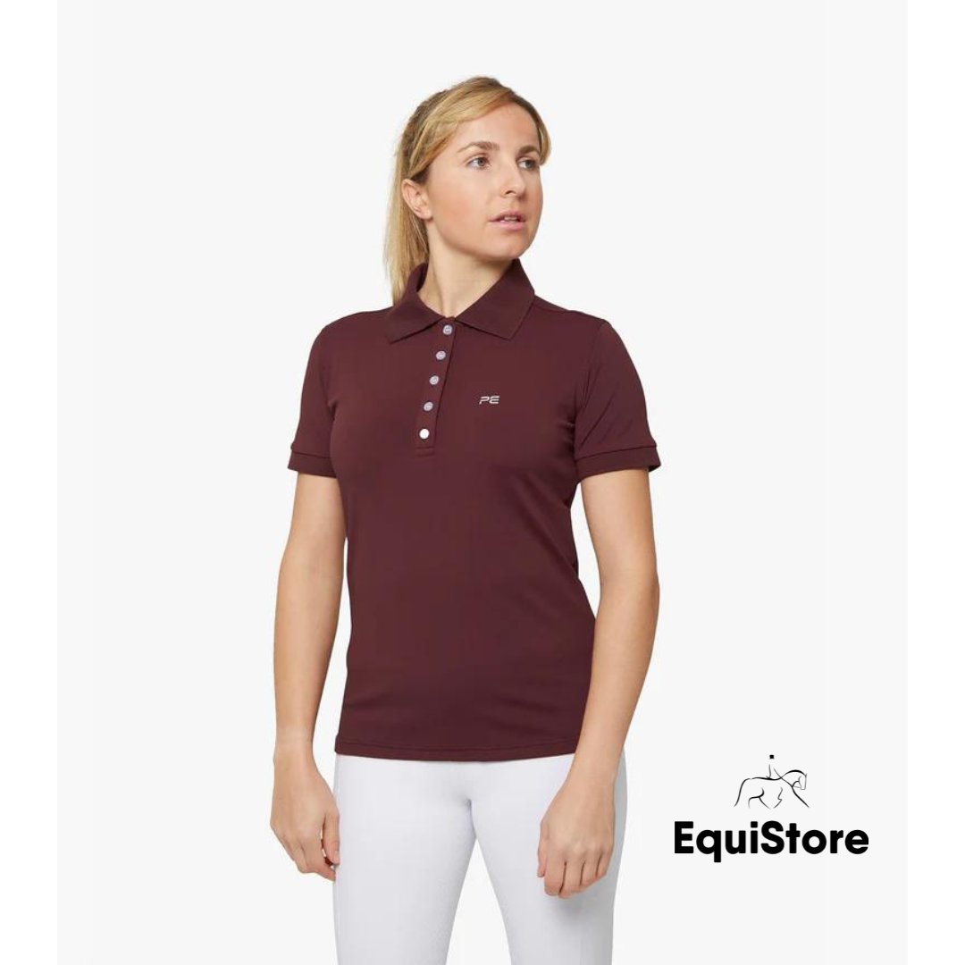 Premier Equine Ladies Technical Riding Polo Shirt in wine