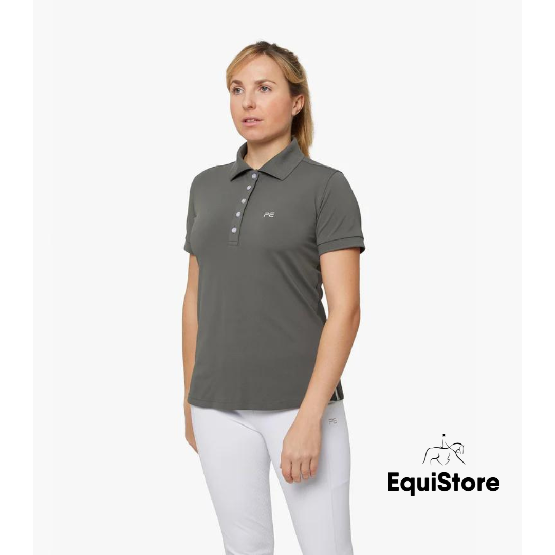 Premier Equine Ladies Technical Riding Polo Shirt in Anthracite Grey