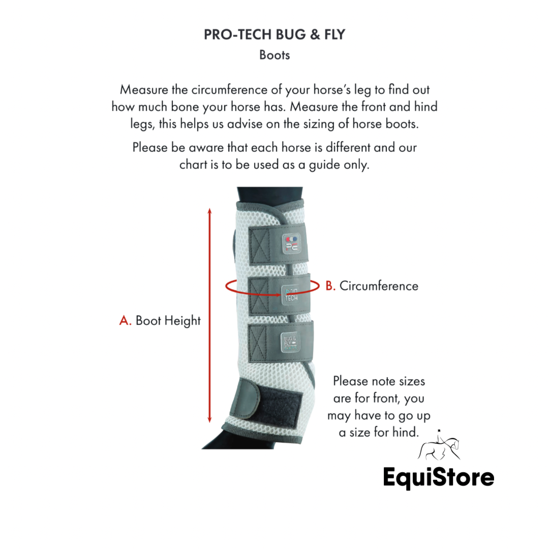 Premier Equine Pro-Tech Bug and Fly Boots size guide