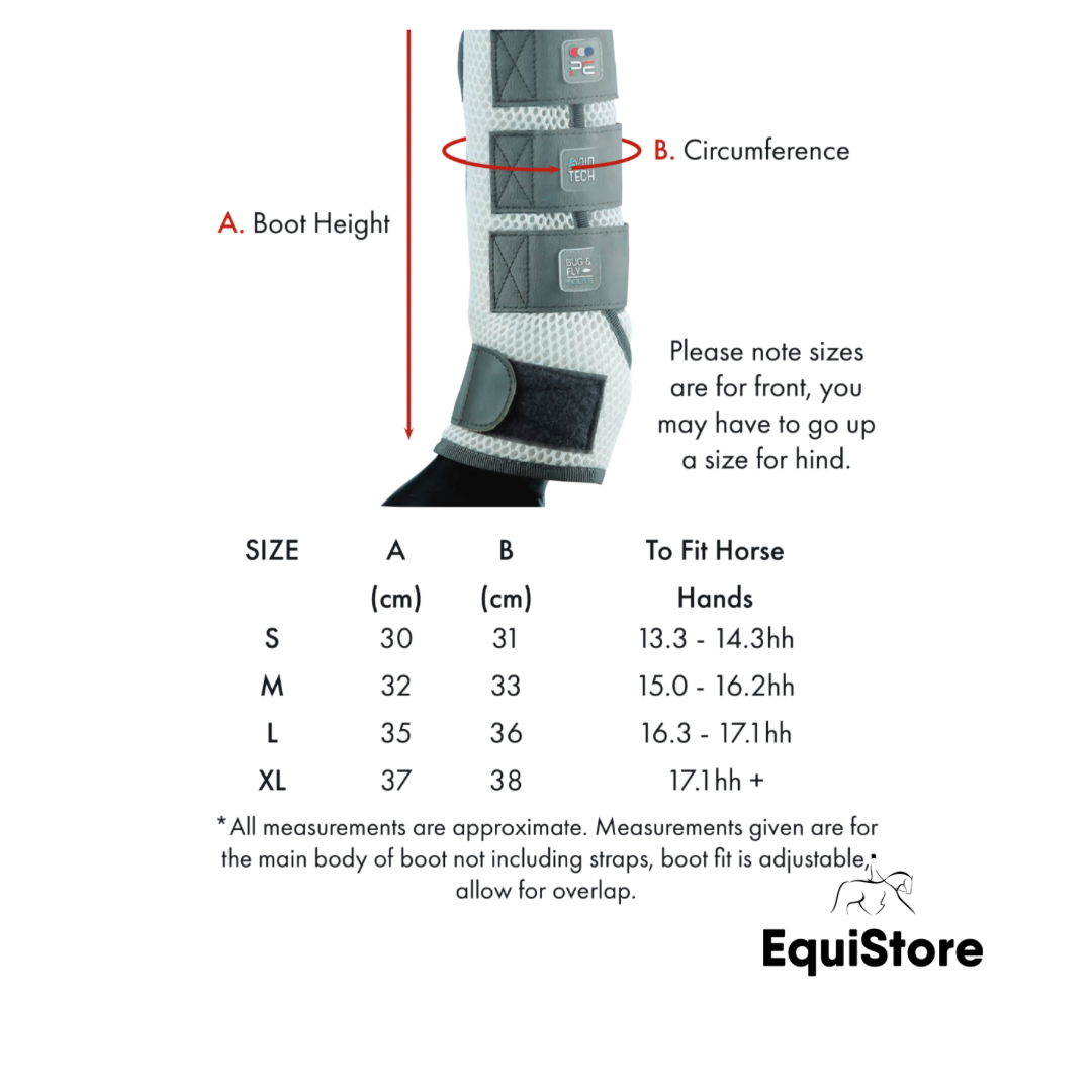 Premier Equine Pro-Tech Bug and Fly Boots Size Guide