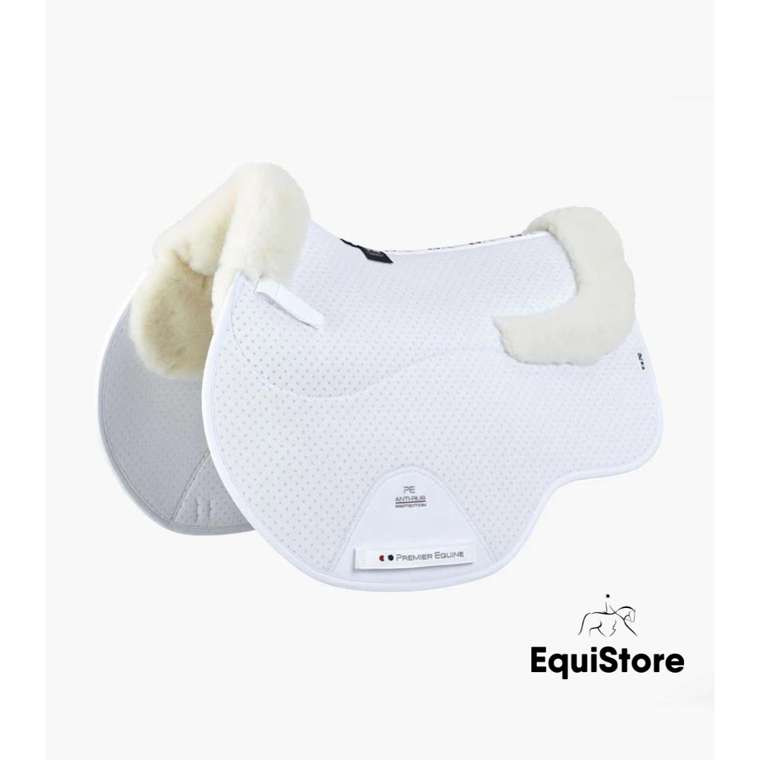 Premier Equine Close Contact Airtechnology Shockproof Merion Wool Saddle Pad for performance horses in white