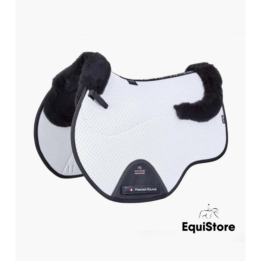 Premier Equine Close Contact Airtechnology Shockproof Merion Wool Saddle Pad for performance horses in white