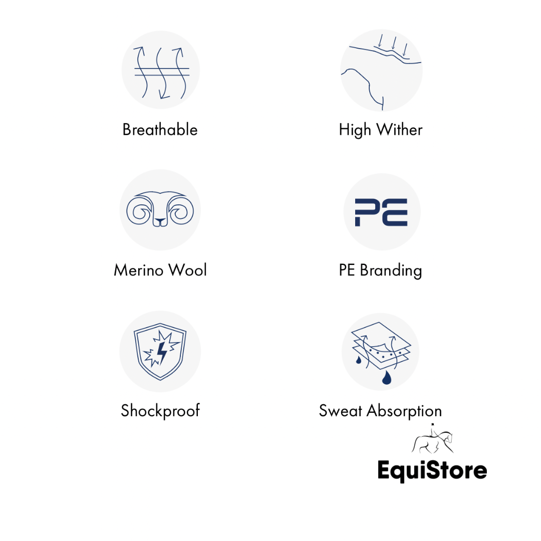 Premier Equine Close Contact Airtechnology Shockproof Wool Saddle Pad - Navy/Grey technical info