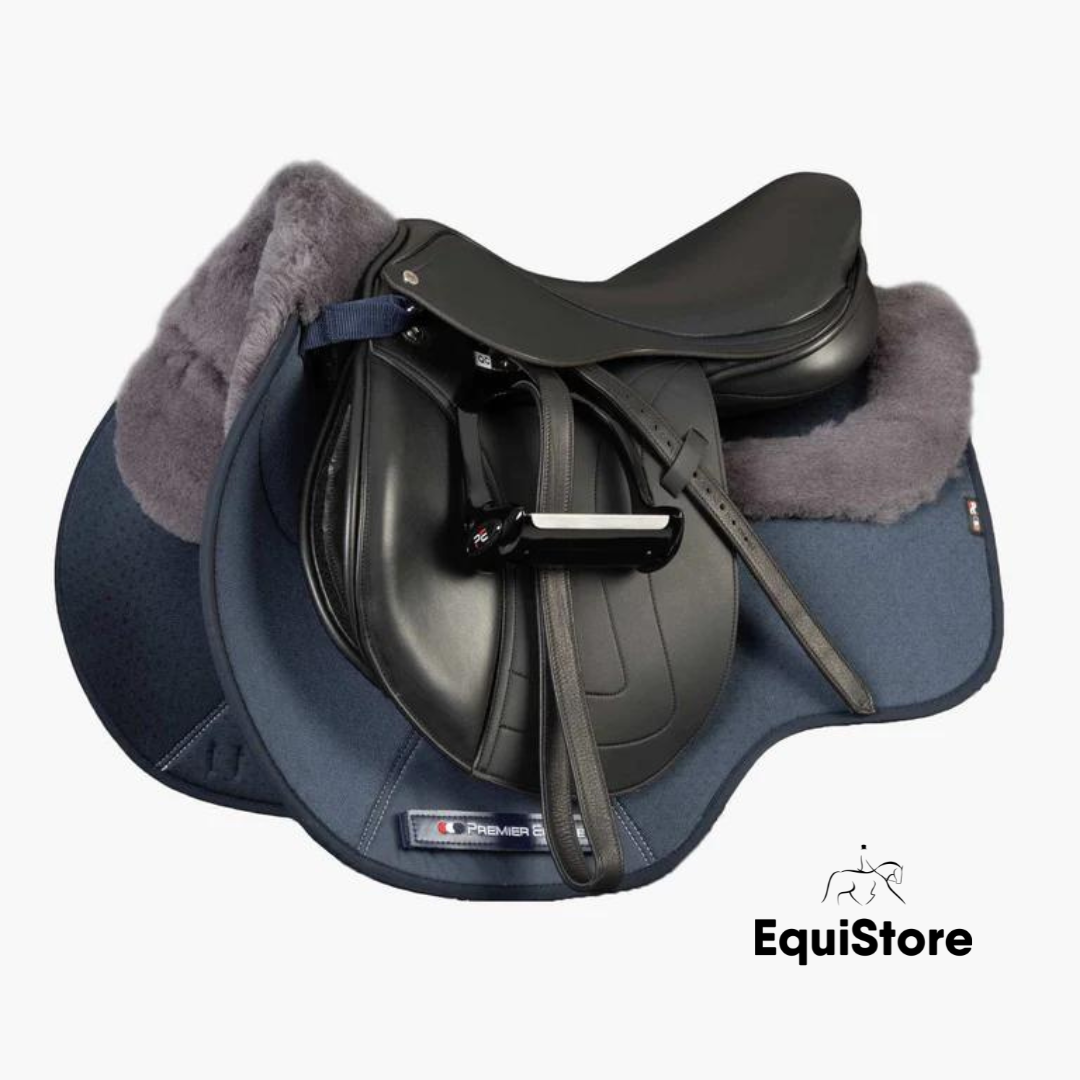 Premier Equine Close Contact Airtechnology Shockproof Wool Saddle Pad - Navy/Grey