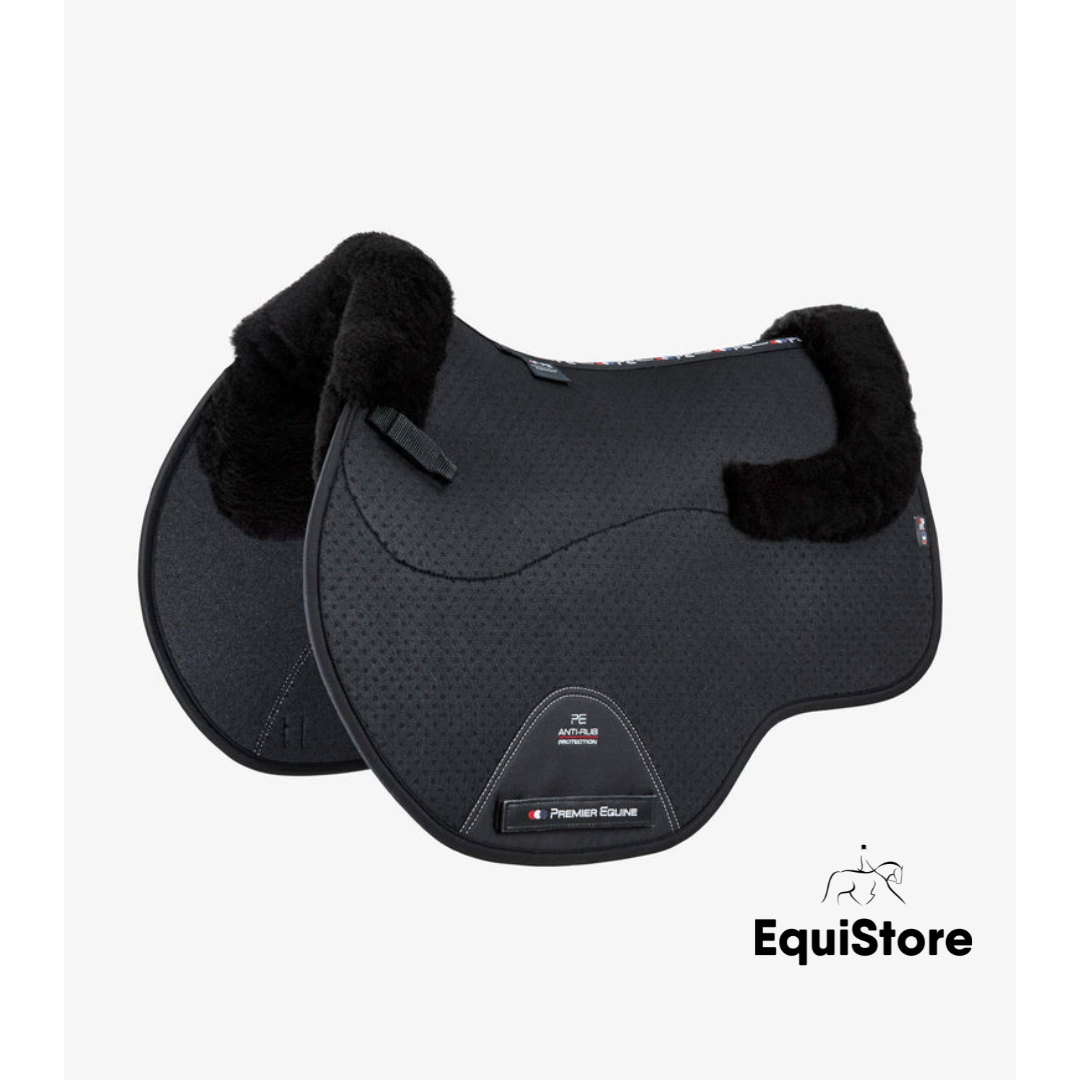 Premier Equine Close Contact Airtechnology Shockproof Merion Wool Saddle Pad for performance horses in black