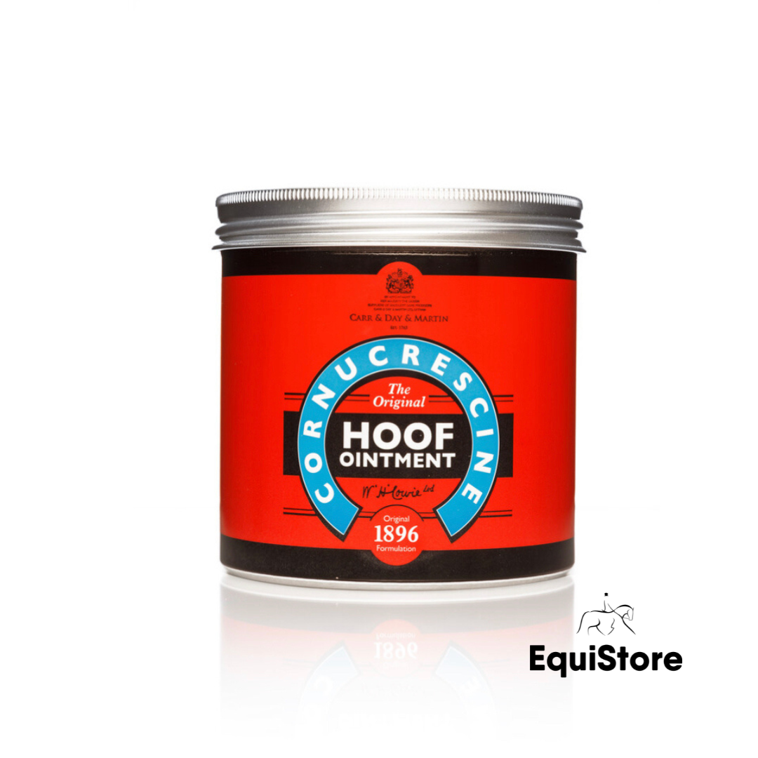 Cornucrescine Original Hoof Ointment for healthy hoof growth and horse hair regrowth after injury or rubbing.