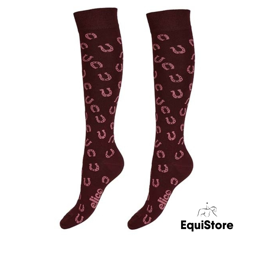 Elico Bamboo Equestrian Socks Horseshoe Burgundy
