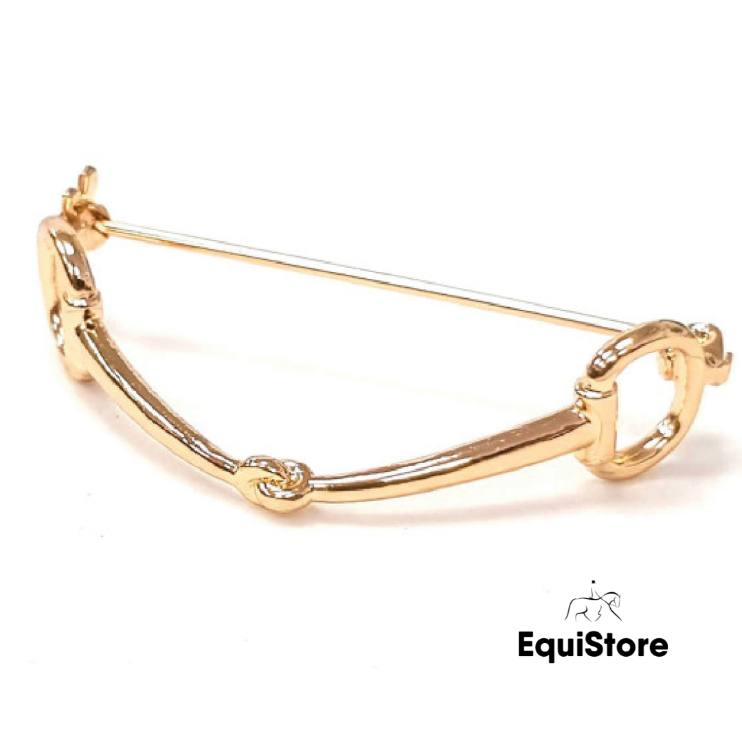Equitech Gold Snaffle Stock Pin for equestrian activities such as dressage, hunting or eventing