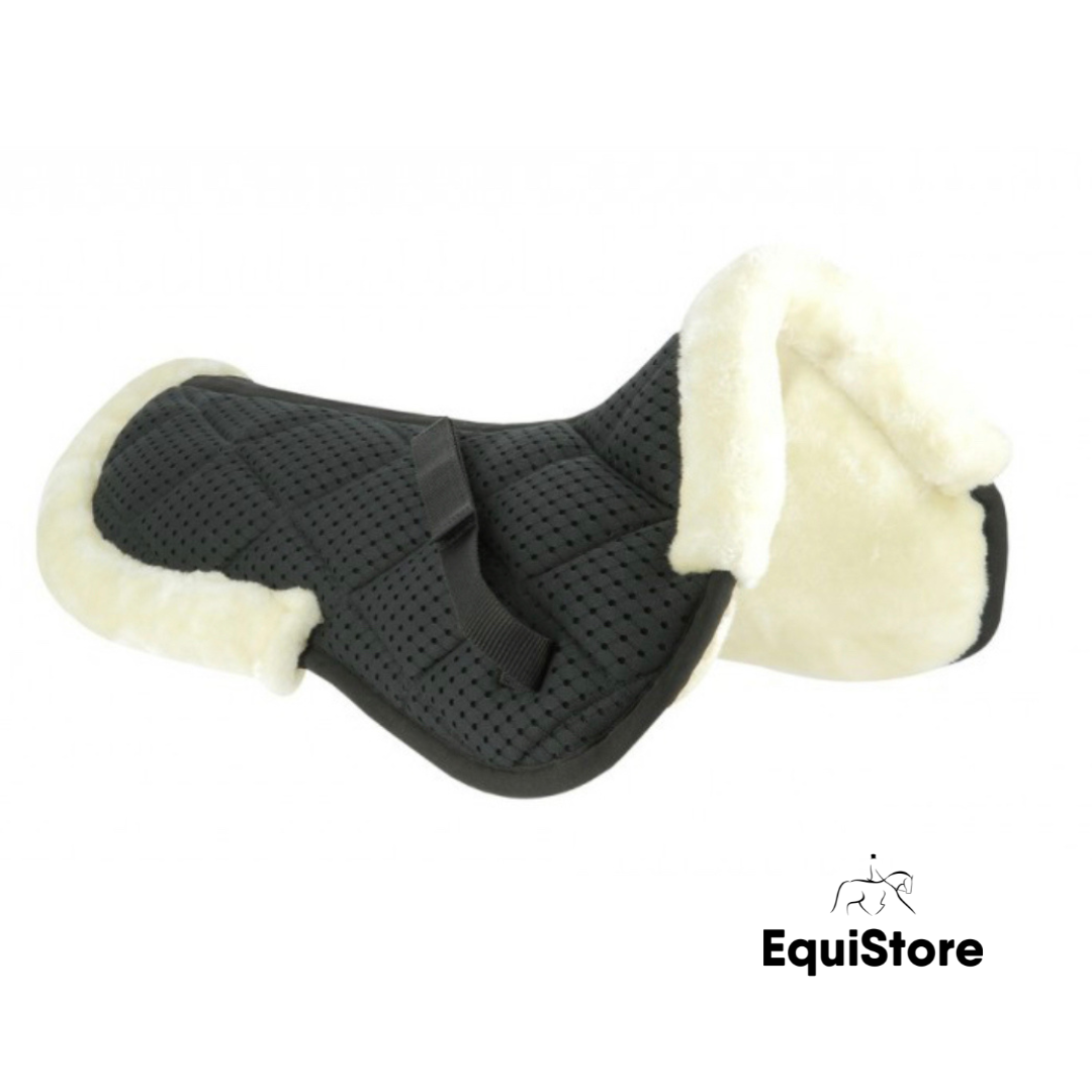 Equitheme “Pro Air” Back Pad is a faux sheepskin lined half pad for horses in black