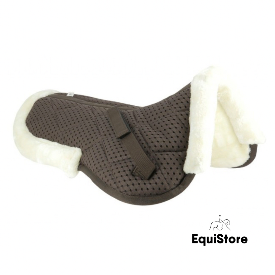 Equitheme “Pro Air” Back Pad is a faux sheepskin lined half pad for horses in chocolate colour