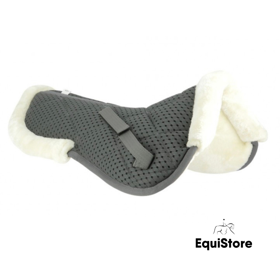 Equitheme “Pro Air” Back Pad is a faux sheepskin lined half pad for horses in grey