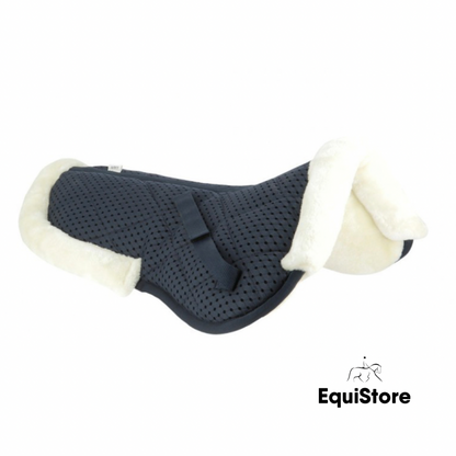 Equitheme “Pro Air” Back Pad is a faux sheepskin lined half pad for horses in navy
