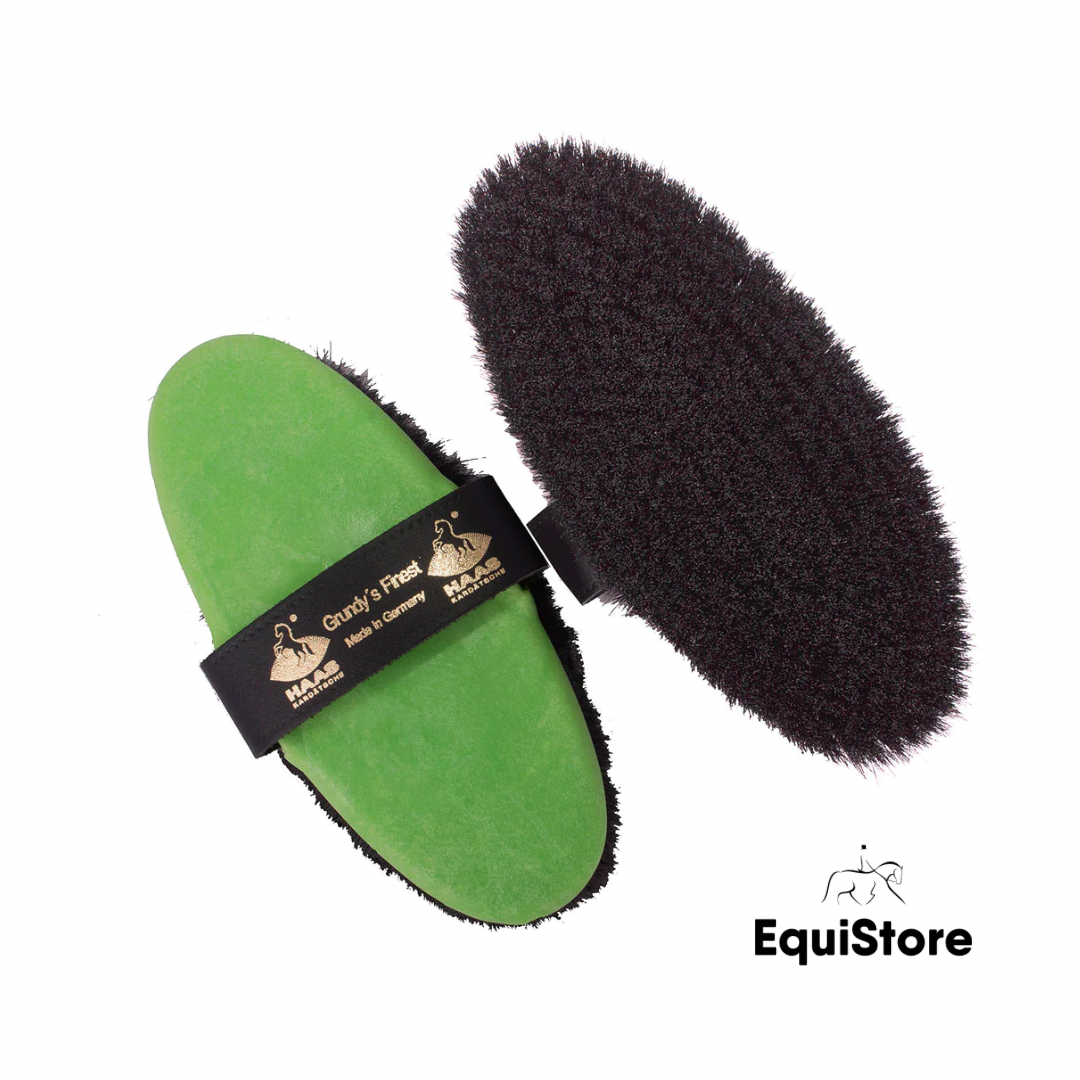 Haas Grundy’s Finest Body Brush in green, for grooming horses