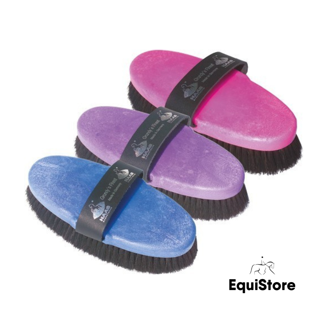 Haas Grundy’s Finest Body Brush in various colours, for grooming horses