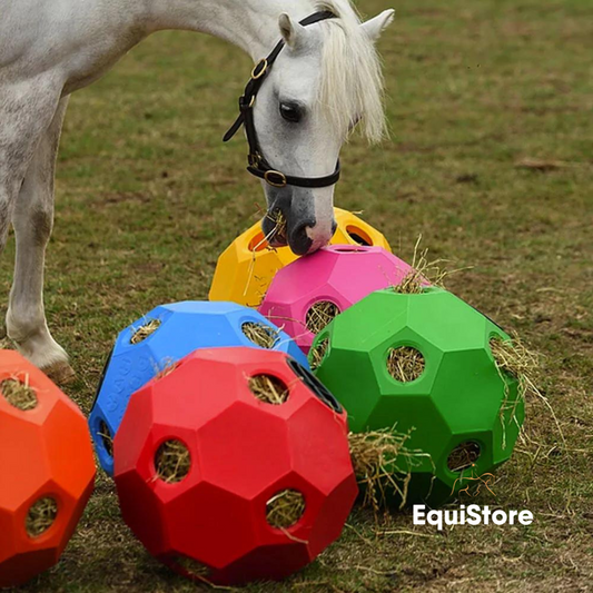 Happy Hay Play Ball for horses in various colours.